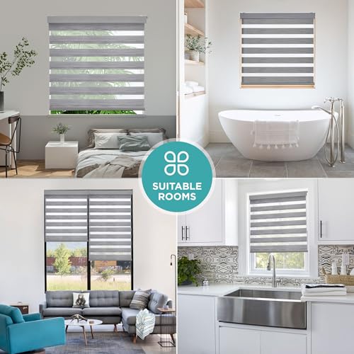Joydeco No Drill Zebra Blinds for Windows, Cordless Day & Night Dual Sheer Roller Shades, Easy Installation, Free-Stop Lift System, Light Filtering Privacy Blinds for Home(Grey,46" W x 75" H)