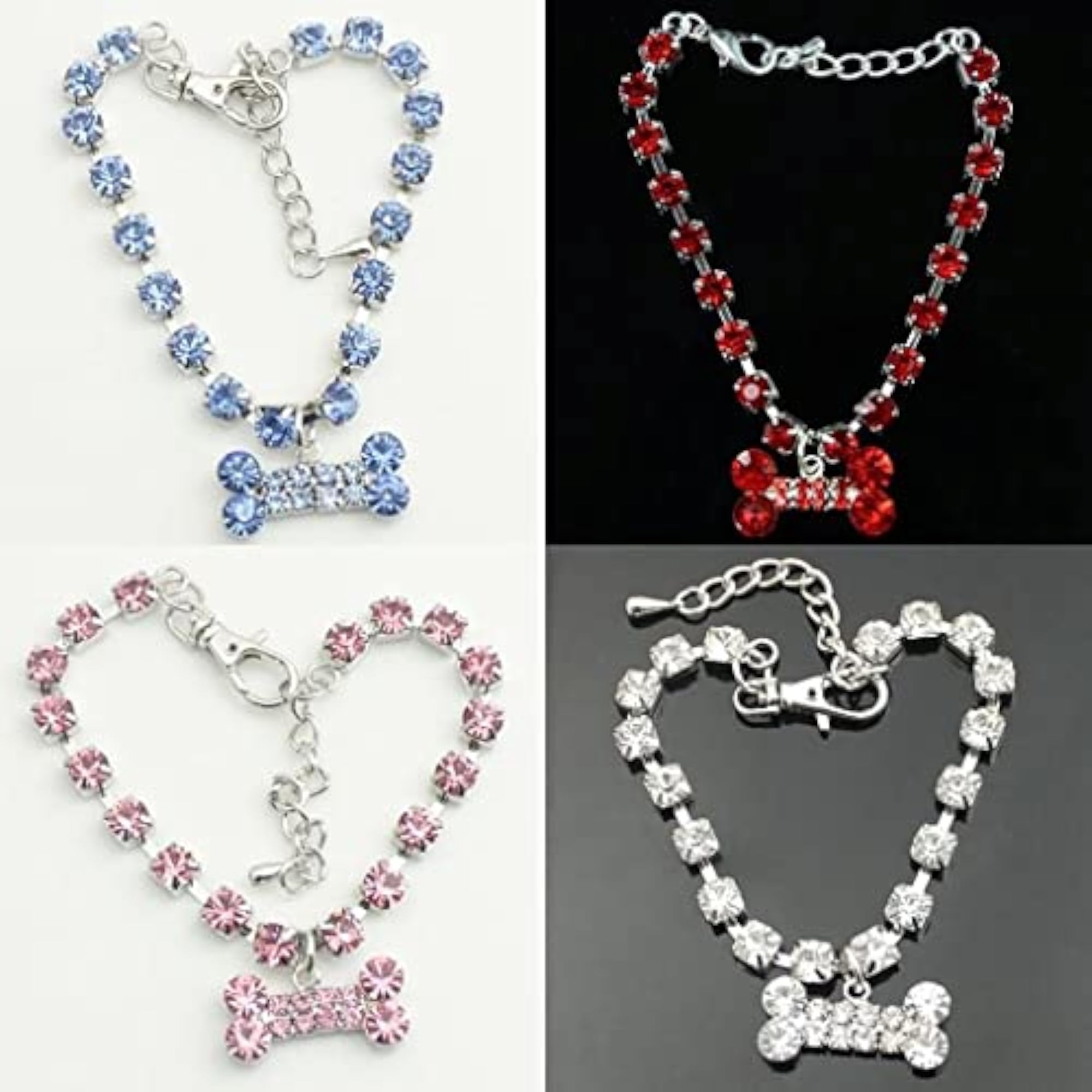 Crystal Diamante Bone Rhinestone Pendant Pet Necklace, Blue
