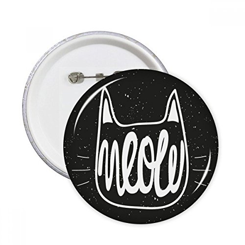 Badge bouton Meow rond blanc chat noir pour personnaliser un sac d'école ou une veste