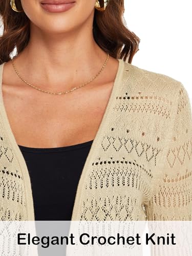 Image of Spicy Sandia Tie Front Sheer Shrug 3 /4 Sleeve Cropped Crochet Cardigan for Summer Lightweight