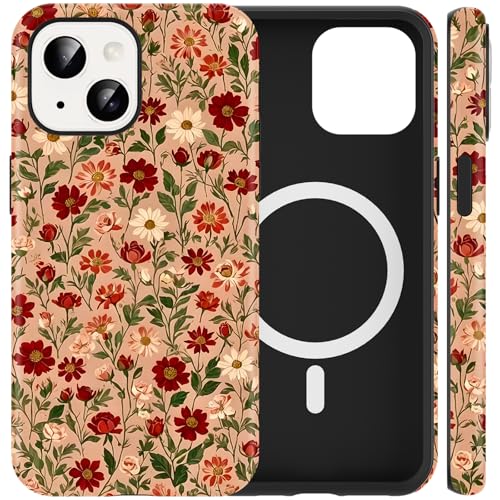 Coque iPhone 14 magnétique fleurie en TPU PC anti-choc