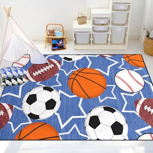 Sports Balls Boys Rug - Balls Rug for Boys Kids Room Sports Carpet Rugs, 4'5"×6'