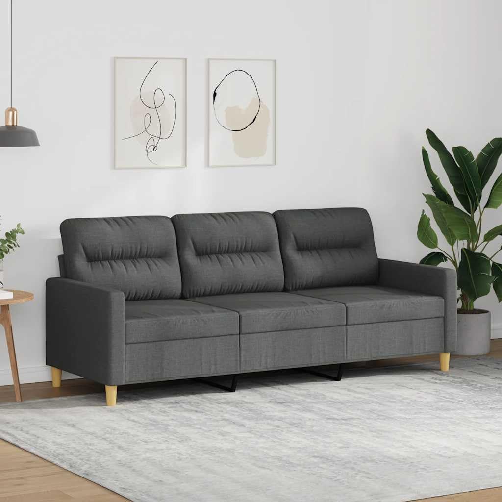 vidaXL Canapé à 3 Places Gris foncé 180 cm Tissu