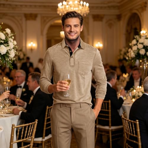 Camiseta polo para hombre de manga larga Qekoma, casual con botones, cuello cerrado, tejido suave de algodón, estilo clásico y básico, para trabajo y moda, color liso, ideal como regalo miniatura 5