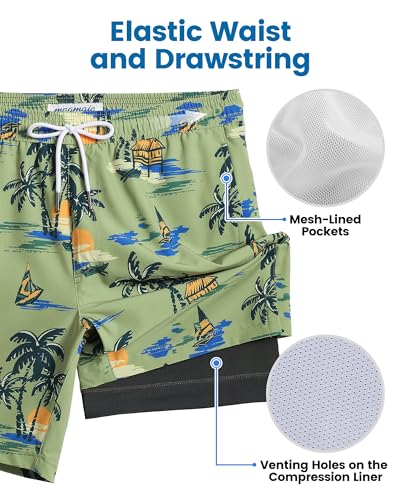 Image of maamgic Mens Swim Trunks with Compression Liner 7 Inch Inseam Mens Bathing Suit Quick Dry Swimming Trunks Swimsuit
