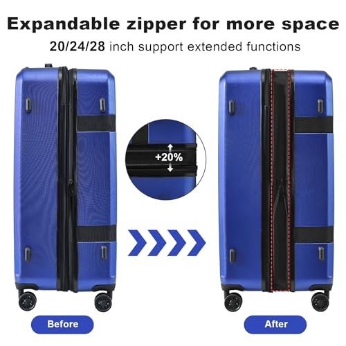 Expandable ABS+PC 3 Piece Luggage Sets with Spinner Wheels Lightweight TSA Lock,Blue - New Model for Easy Traveling and Packing3