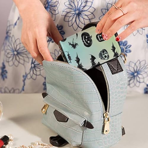 Small RFID Credit Card Holder Wallet with Zipper, Leather Wallet Case for Women Halloween Elements3