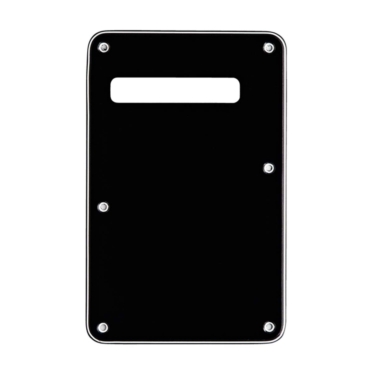 Musiclily6 Hole Strat Back Plate Tremolo Trem Cavity Cover for Fender USA/Mexican Standard Stratocaster Modern Style Electric Guitar, 3Ply Black