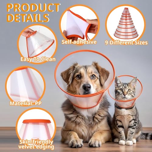 Image of Paterr 9 Pcs Soft Dog Cone Collar Adjustable Protective for Pet Flexible Plastic Cone for Dog After Surgery Recovery E Collar for Wound Healing Small Medium Large (Orange Border)