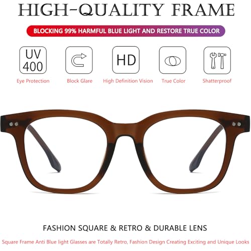 Image of AIEYEZO Fashion Blue Light Glasses for Women Men Retro Anti-Blue Light Eyeglasses TR90 Square Frame Computer Glasses