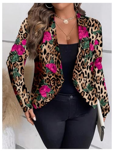 Floerns Women's Plus Size Floral Leopard Blazer Long Sleeve Lapel Neck Elegant Suit Jacket2