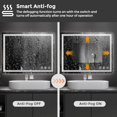 Image of Koonmi 24x36 LED Bathroom Mirror, Backlit + Front Lit, LED Bathroom Mirror with Lights for Wall, 3 Colors, Anti-Fog, Dimmable Brightness, Memory Function, Tempered Glass