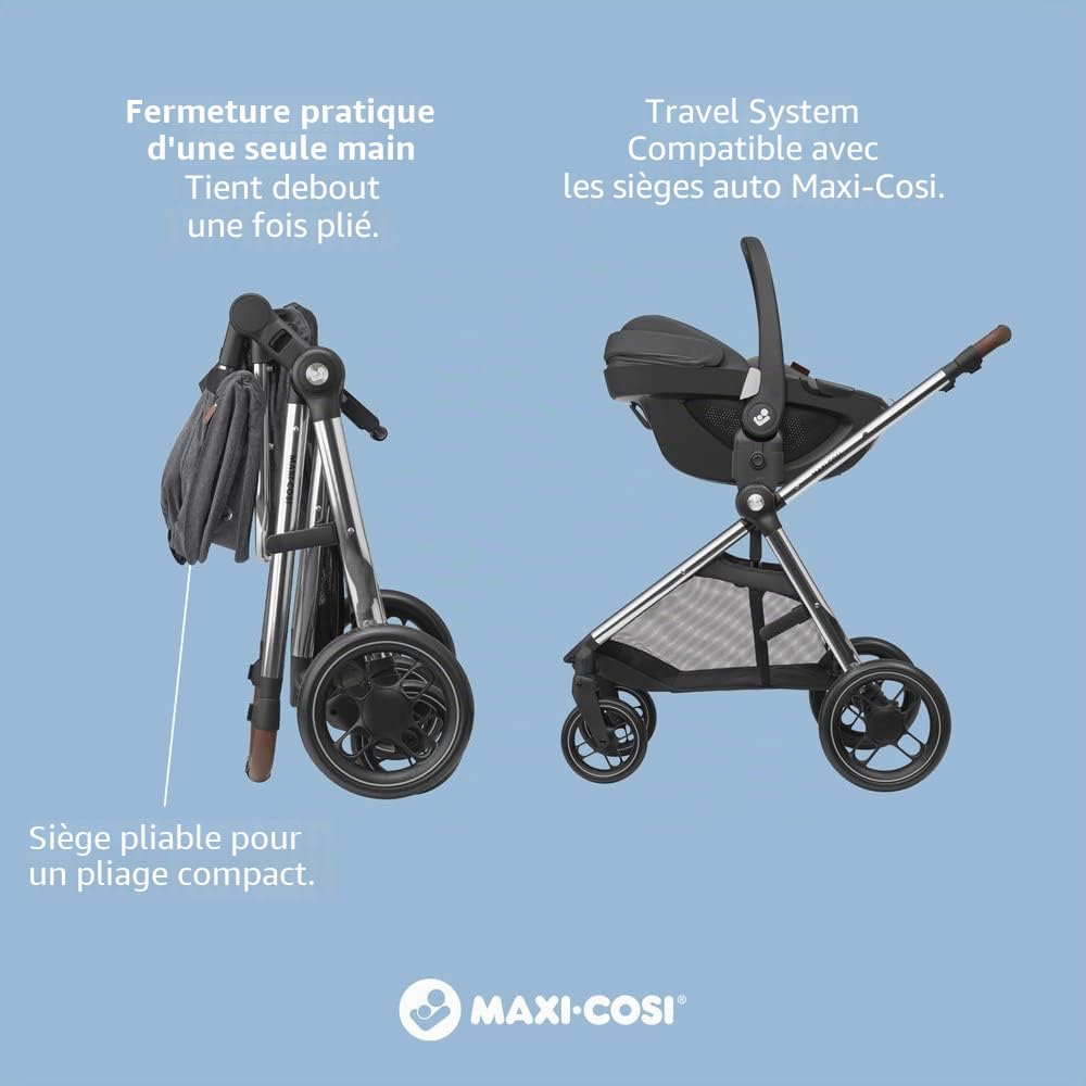 Maxi-Cosi Zelia Poussette Luxe 2 en 1, siège réversible, pliable à une main, convient dès la naissance jusqu'à environ 4 ans, 0 à 22 kg, gris Twillic
