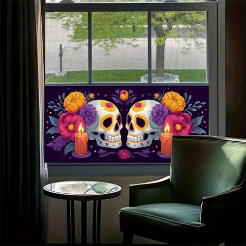 Vinilo decorativo para ventana calavera Día de Muertos 39.37×17.71 pulg miniatura 2