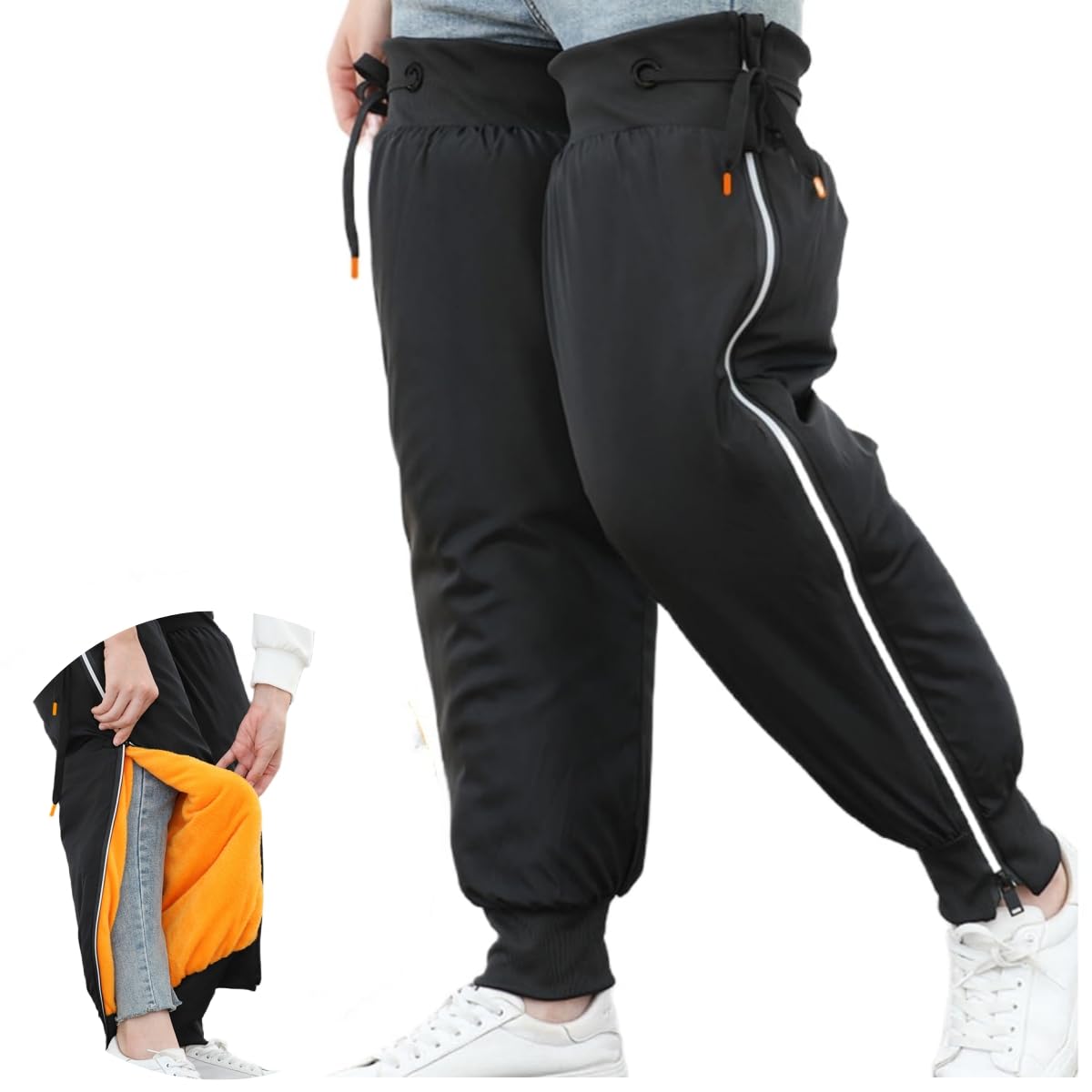 Motorcycle Warm Leg Knee Sleeves Winter Windproof Waterproof Plush Leg Pad Guards Thermal Zipper Motorcycle Knee Warmer Protector for Outdoor Sports Cycling Ski Snowboarding Riding