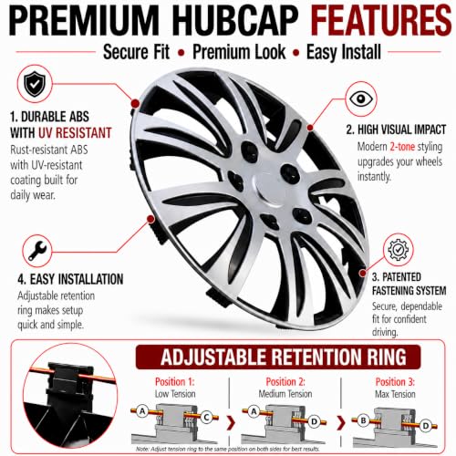 Image of LYDS GTP Silver Universal 16 inch Premium ABS Hubcap Wheel Cover Replacement Set of 4 - EWC-16S-B