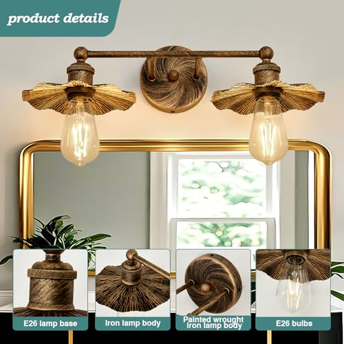 Image of ZGLAOJT 2 Light Vintage Vanity Light Oil Rubbed Bronze Bathroom Light Fixtures Over Mirror.