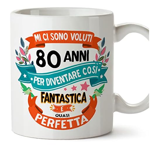 MUGFFINS Tazas 80 Cumpleaños - En Italiano - Mi ci sono voluti 80 anni per diventare cosi fantastico - 11 oz - Regalo original y divertido