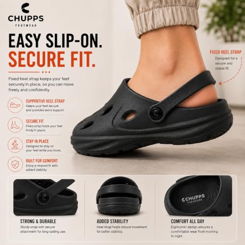 Image of CHUPPS Gator Clogs for Men | Lightweight EVA Clogs | Anti-Slip Sole | Cushioned Footbed | Breathable Ventilation | Adjustable Back Strap | Waterproof Casual Garden Clogs for Men