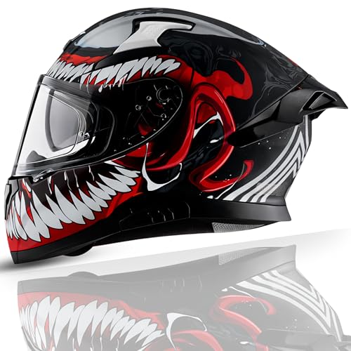 Image of Axor Apex Marvel Venom Full Face Motorbike Helmet, Protective Racing Design - Dull Black Red - XL