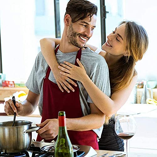 Viedouce 2 Packs Aprons Cooking Kitchen Waterproof,Adjustable Chef Apron With 2 Pockets For Home,Restaurant,Craft,Garden,Bbq,School,Coffee House,Apron For Men Women, Red #TOP4