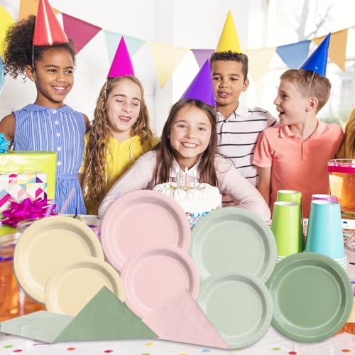 Image of CMUSKO Pink and Green Birthday Decorations-60Pcs Dusty Pink Sage Green Plates & Napkins Kit for Baby Shower, Bridal Shower, Wedding