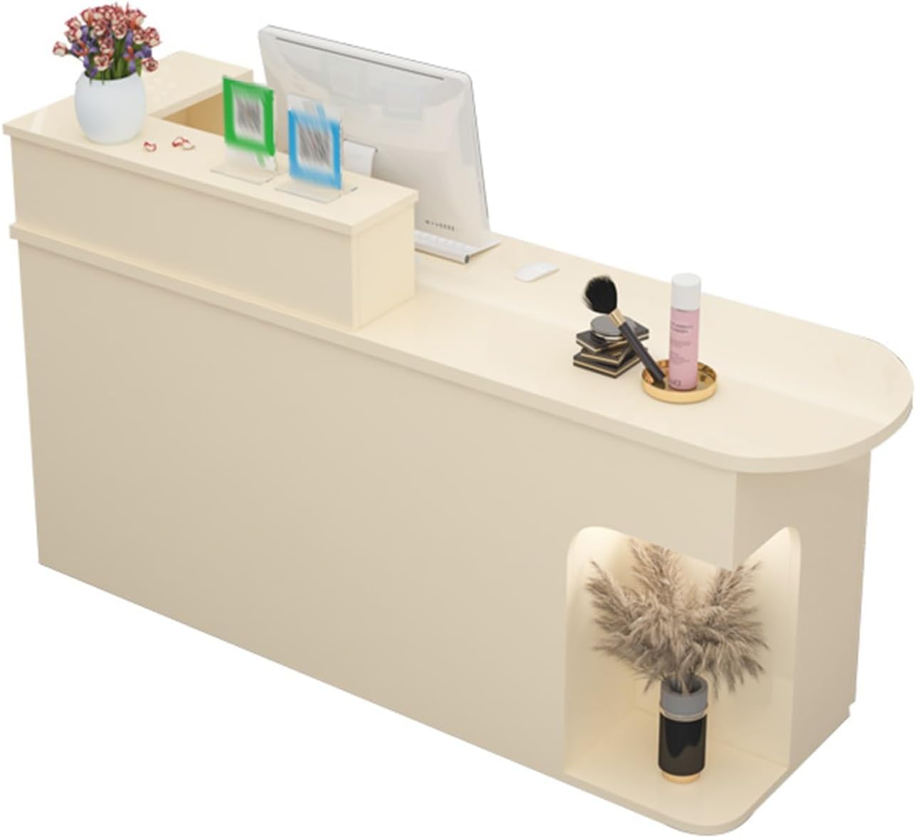 YVYKFZD Reception Desk with Counter, Office Reception Counter Desk, Great Space Saver Front Desk Reception with Lockable Drawers, Wooden Retail Counter Table(Almond 1 R,35.4"x19.6"x41.3")