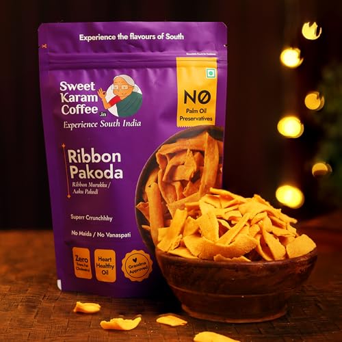 Image of Sweet Karam Coffee Ribbon Pakoda (Kokku Vada) | pakkavada | No Palm Oil | No Preservatives | No Maida | Authentic South Indian Namkeen | Fresh & Crispy Tea Snacks | Homemade Taste | 95 Grams