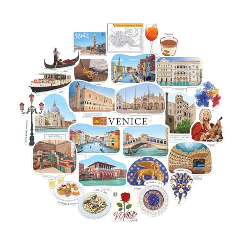 Navy Peony Venice Sticker Set, Waterproof, 28 pcs