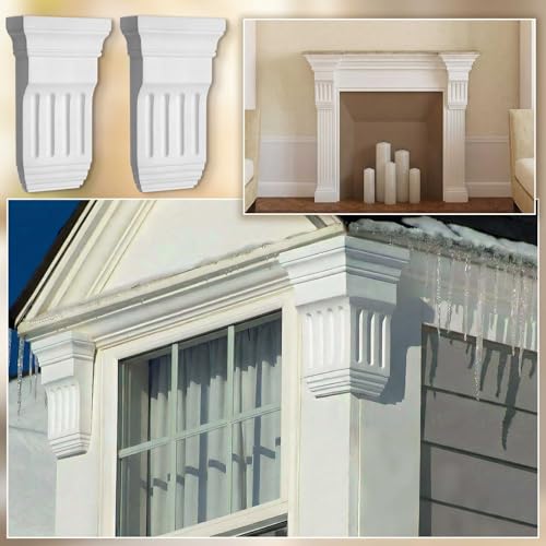 Image of Briwooody 2 Pcs Unfinished Paintable Corbels Bracket for Doorway Countertop Home Cabinet Bookshelves Furniture Support PU (6 W X 2 D X 10 3 /8 Inch H,French Style)