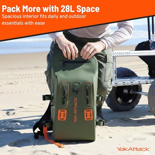 Mochila impermeable YakAttack 28L DryPak - Verde/Naranja - 10" x 22" x 12" miniatura 4
