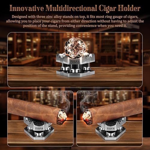 TISFA Cigar Punch with Cigar Holder Combo, Triple Cigar Punch Cutter and Triple Cigar Stand, Mini Portable Cigar Accessories, Metal Cigar Hole Punch Cigar Rest Cigar Kit (Silver) - Thumbnail 5