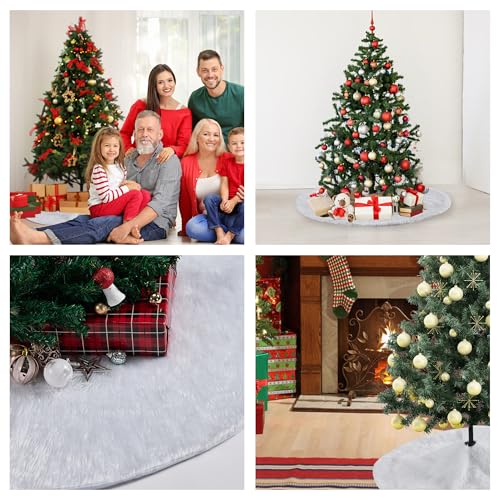 Jupe de sapin de Noël blanche 90cm tapis arbre décoration - 8
