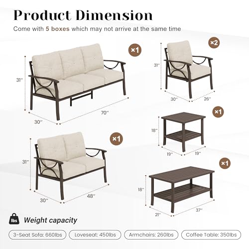 Image of FansaFurn 6-Pieces Outdoor Patio Furniture Set, Outdoor Metal Sectional Furniture with Cushions, Outdoor Conversation Seating Set with Coffee Table for Garden, Balcony, Deck, Backyard, Khaki