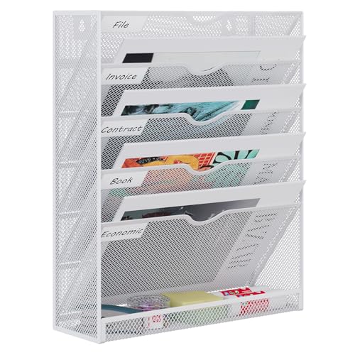 EasyPAG 6 Compartiments Métal Porte Document Mural A4 Porte Revue Suspendu Organisateur de Bureau à Suspendre Banette de Rangement Range Papier Corbeille a...