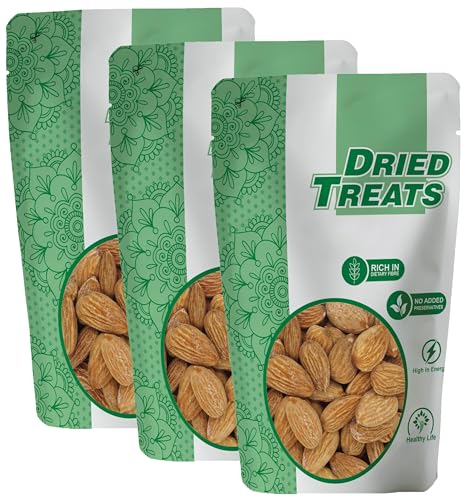 Image of Dried Treats Almond Roasted & Salted 600g (200g X 3) - Dry Fruits- Badam Roasted | Crunchy, Healthy & Delicious Vegan-Friendly Nut Snack | Rich in Protein, Fiber, Healthy Fats, Calcium & Dietry Fibre | Roasted Badam Best for Brain Health and Muscle Function | Lightly Salted Almonds for Energy