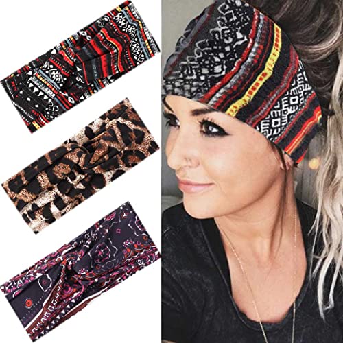 Catery Boho Headbands Criss Cross Headband Headpiece Bohemia Floal Twist Head Wrap Hair Band Vintage Stylish Elastic Turban Fabric Hairbands Fashion Hair Accessories For Women(Pack Of 3) (Casual) #TOP5