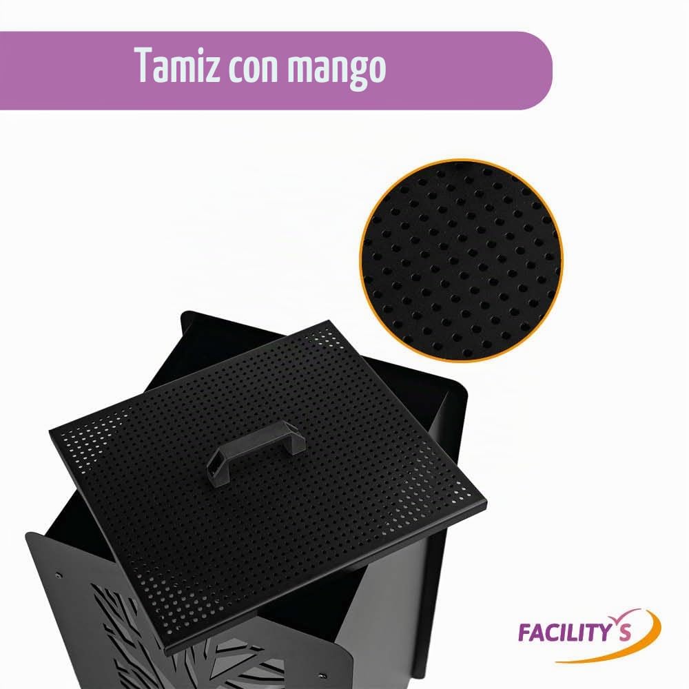 FACILITYS Depósito de Pellets para Estufa de Pellets, Capacidad 55 kg, Cofre para Pellets 37 x 37 x 69 cm - Cristal Acrílico Árbol, Tamiz Integrado