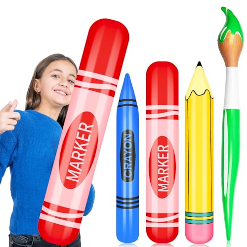 4 Pcs Giant Inflatable Paint Brush Crayon Marker Pencil Set Large Blow Up Pencil Colored Crayon Art Paint Brushes Balloon Prop Kit for Events and Birthday Party Decorations