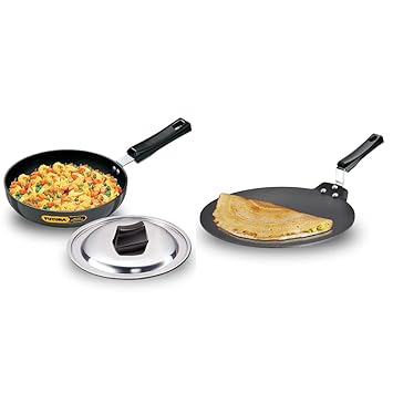 Hawkins Futura Hard Anodised Round Frying Pan with Lid, 22Cm Q28 Futura Non-Stick Dosa Tava, 28 cm, Black
