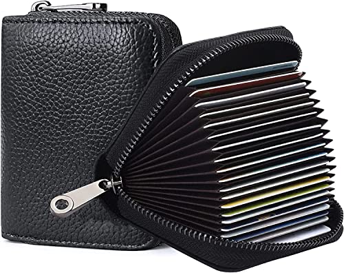 Image of VOGARD RFID 12 Card Slots Leather Credit Card Holder Small Zipper Card Case Wallet for Women & Men (POP69-Black)
