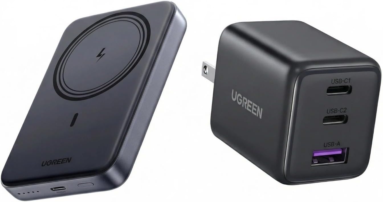 UGREEN Magnetic Power Bank 10000mAh Bundle with 30W USB C GaN Wall Charger Magnetic Wireless PD 20W and 3 Port Fast Charger for iPhone 17 16 15 iPad Travel