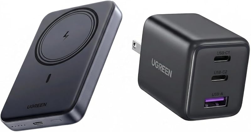 Paquete de banco de energía magnético de 10000 mAh con cargador de pared USB C GaN de 30 W, PD inalámbrico magnético de 20 W y cargador rápido de 3 puertos para iPhone 17 16 15 iPad Travel