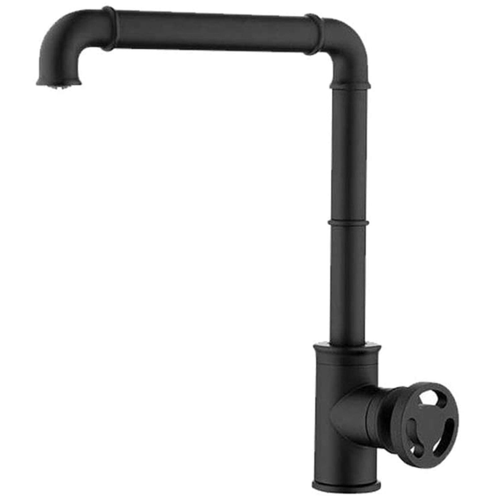 Grifo de Cocina Negro con Mezclador Giratorio de 360°, Estilo Industrial, Monomando para Agua fría y Caliente, Acabado Negro Duradero y Elegante.
