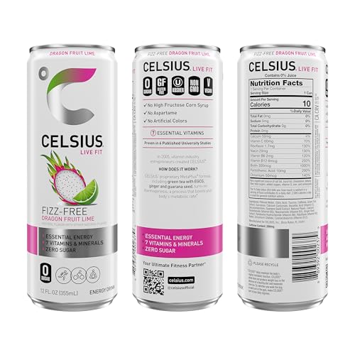 Image of CELSIUS Fizz Free Dragon Fruit Lime, Sugar Free Energy Drink, 12 Fl Oz (Pack of 12)