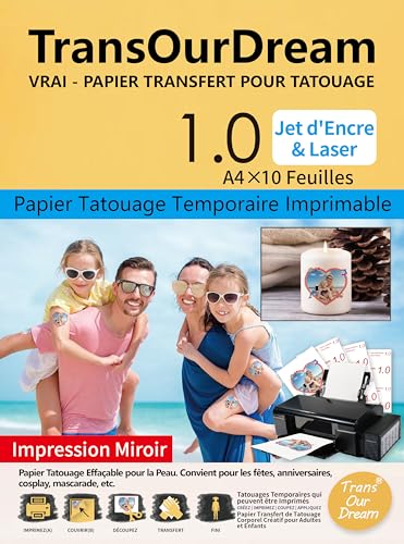 TransOurDream A4*10 Papier transfert pour Tatouage Temporaire Transparent