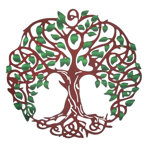 PATIKIL Metal Tree Wall Decor, Tree of Life Wall Sculpture Ornament Hanging Wall Decoration for Home Indoor Outdoor Green Brown