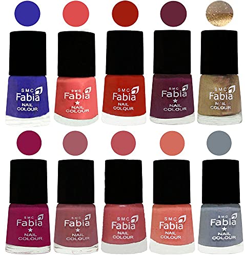 Image of SMC Fabia ALL IN ONE (PACK OF 10), Long Lasting Glossy Nail Polish, 6 ml Each, All Vibrant Colours,01767