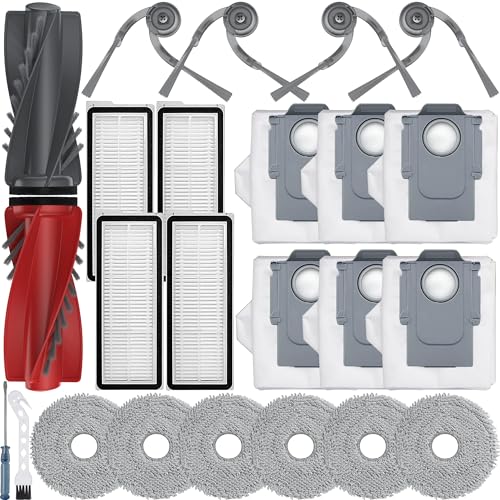 Bluearks 24 Stück Zubehörset,Kompatibel mit Roboter Qrevo S5V/Qrevo Curv/Qrevo Curv S5X/Qrevo Edge S5A Roboter Saugroboter,2 Hauptbürste,4 Filter,6 Wischpad,6 Seitenbürsten,6 Staubbeutel