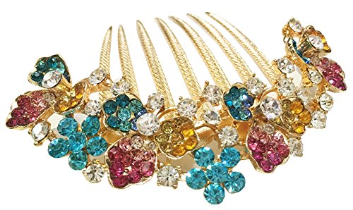 Anvei-Nao Womens Luxury Bohemia Flower Rhinestones Bridal Heavy Hair Combs Accessories Colorful #TOP16